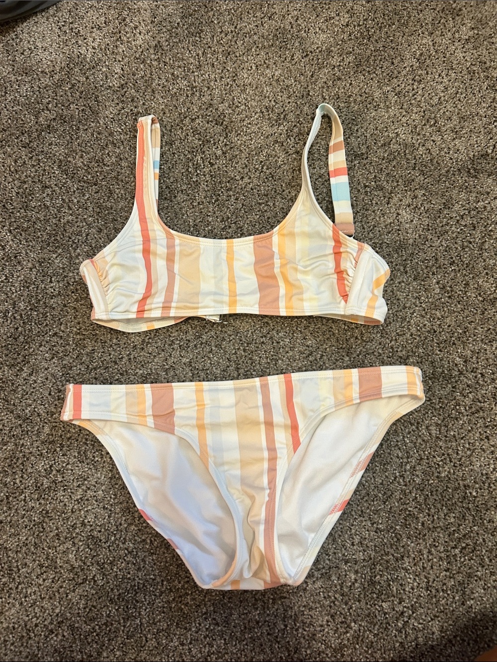 Target Women's Striped Bikini Set in Cream, Peach, Yellow & Blue